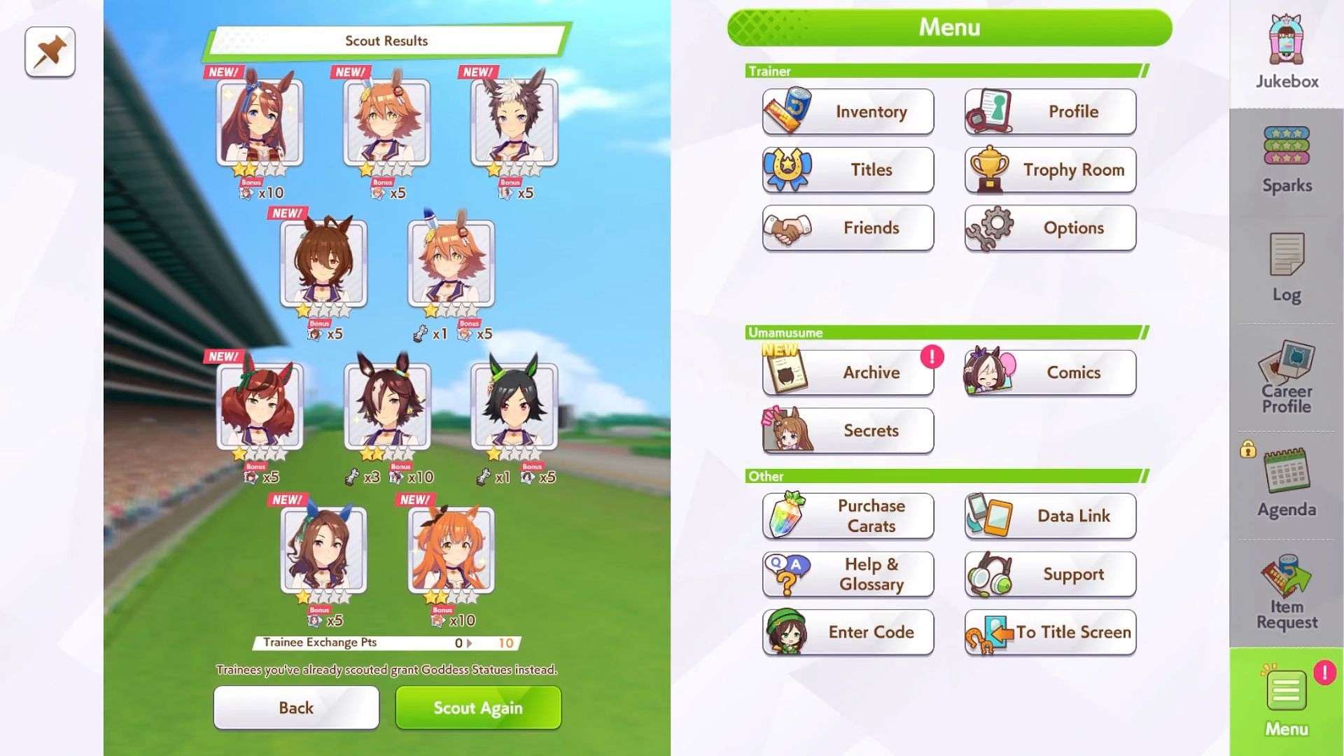Scouting results in the game (Image via Cygames/YouTube@TGimlet)